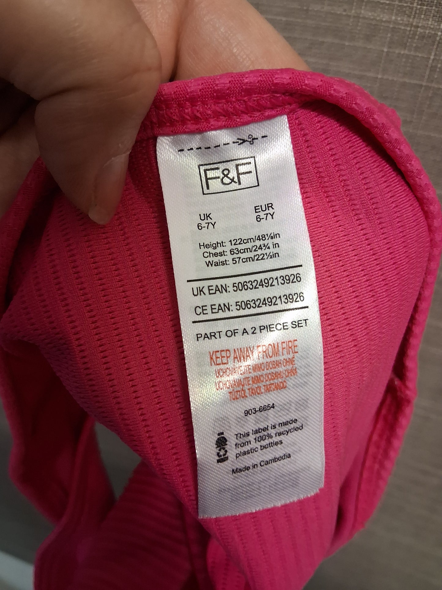 F&F Girls Pink Bikini 2 Piece Swimwear Age 6-7 NWOTs