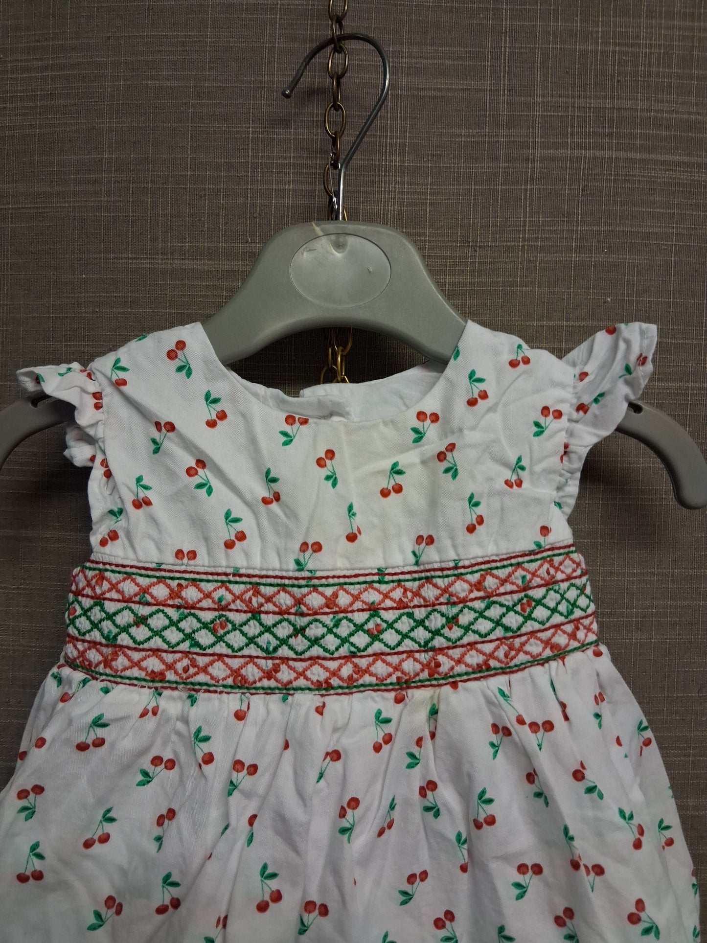 Matalan Girls White Cherry Print Smock Dress With matching briefs Age 0-3 Months