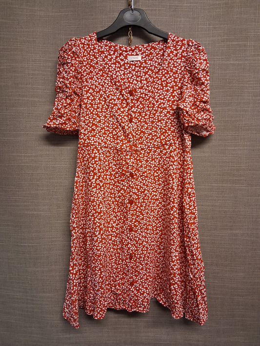 Next Girls Red Floral A Line Dress Button Front Ruched Short Sleeve Age 10