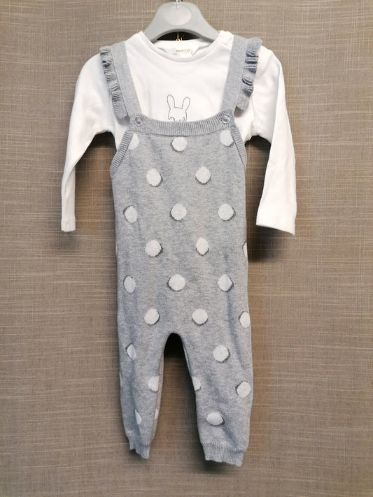 Mayoral 2 Piece Outfit Romper and Long Sleeve Top Age 6-9 Years Grey & White