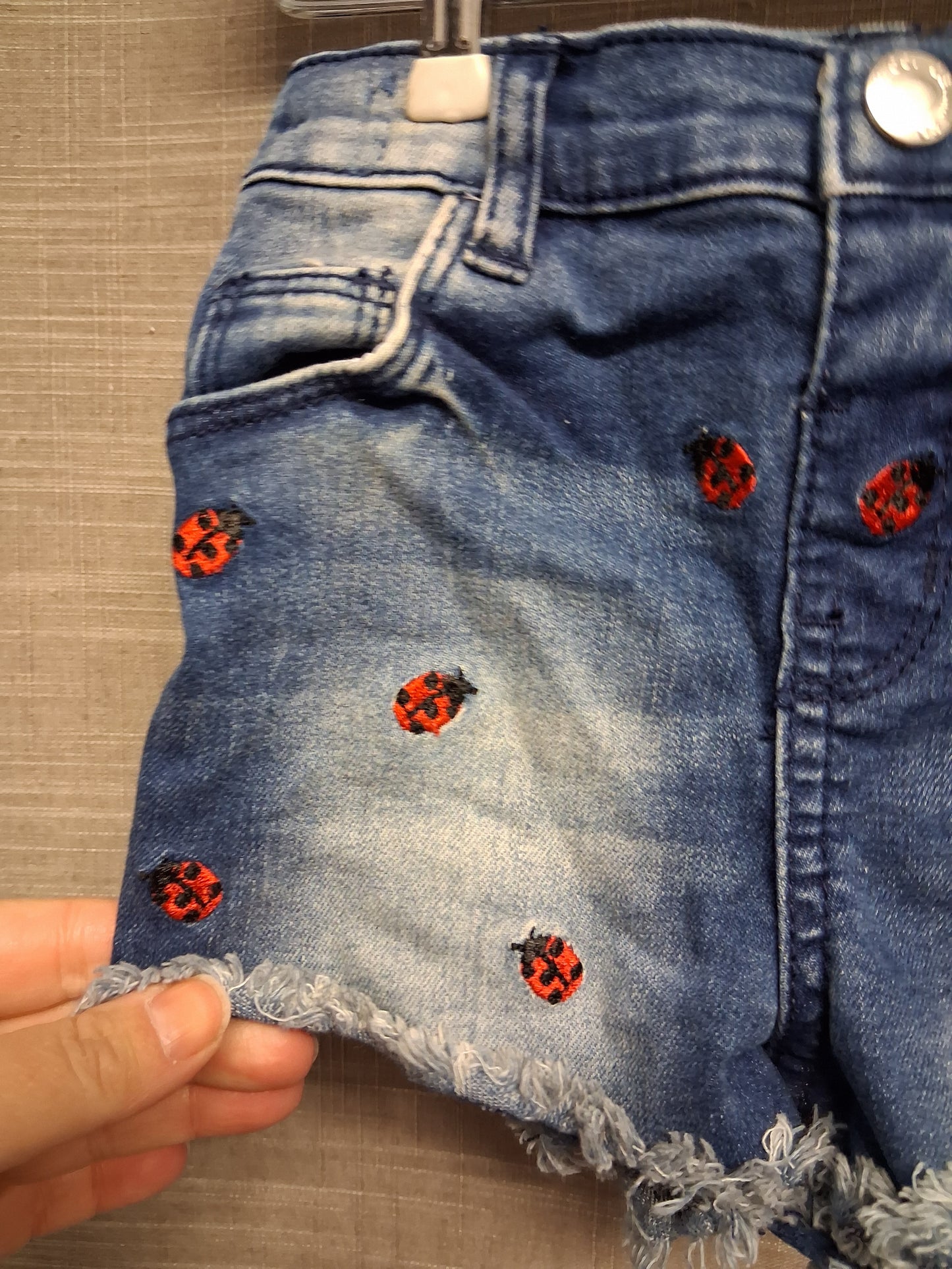 Primark Girls Denim Blue Shorts Ladybird Embroidered Detail Age 18-24 Months