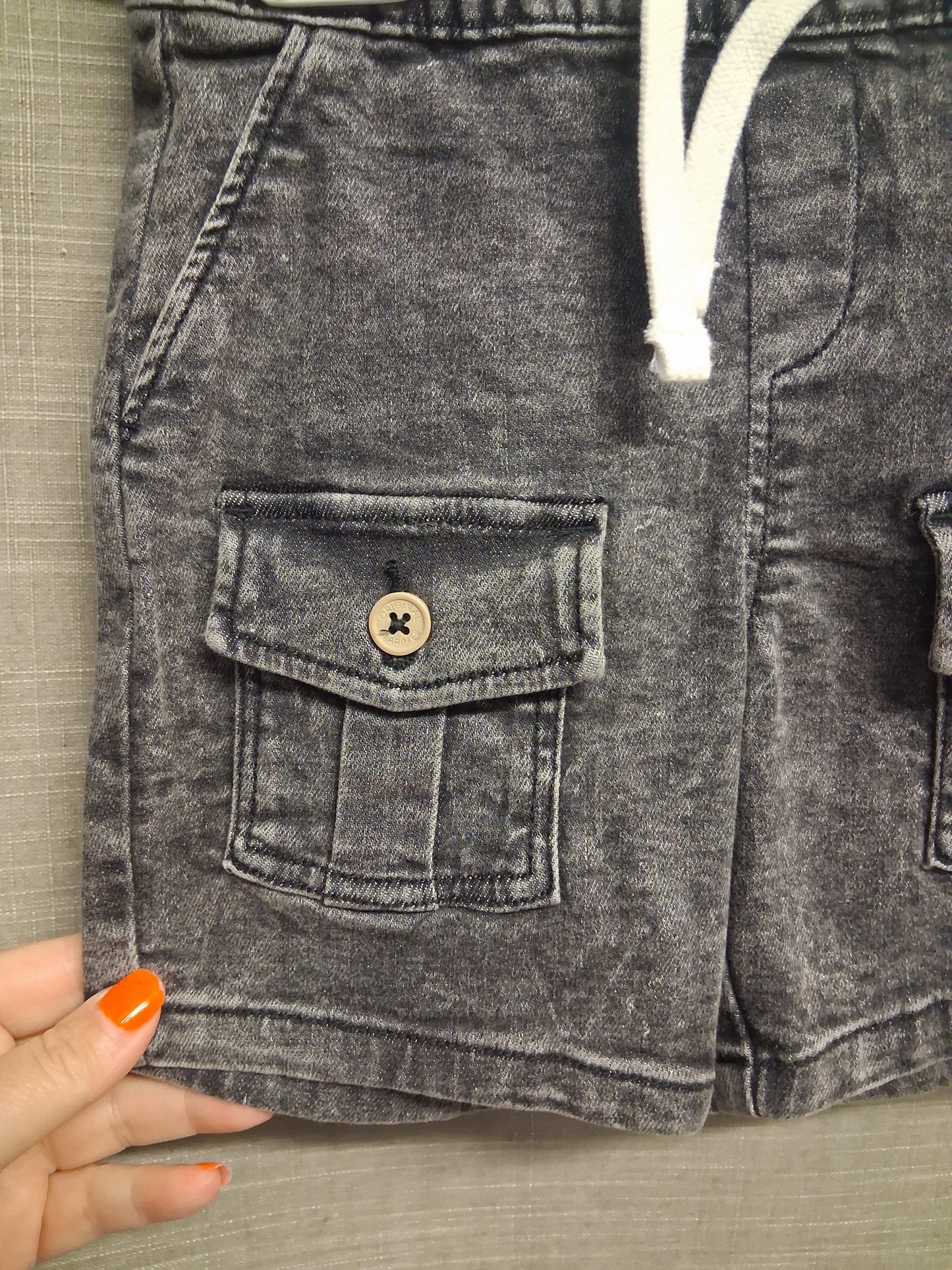 Original Marines Boys Black Denim Shorts Pockets on Front Age 12-18 Months