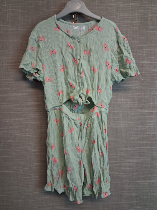 Nutmeg Girls Crop Jumpsuit Keyhole Front Green Pink Spots Age 7-8 Years