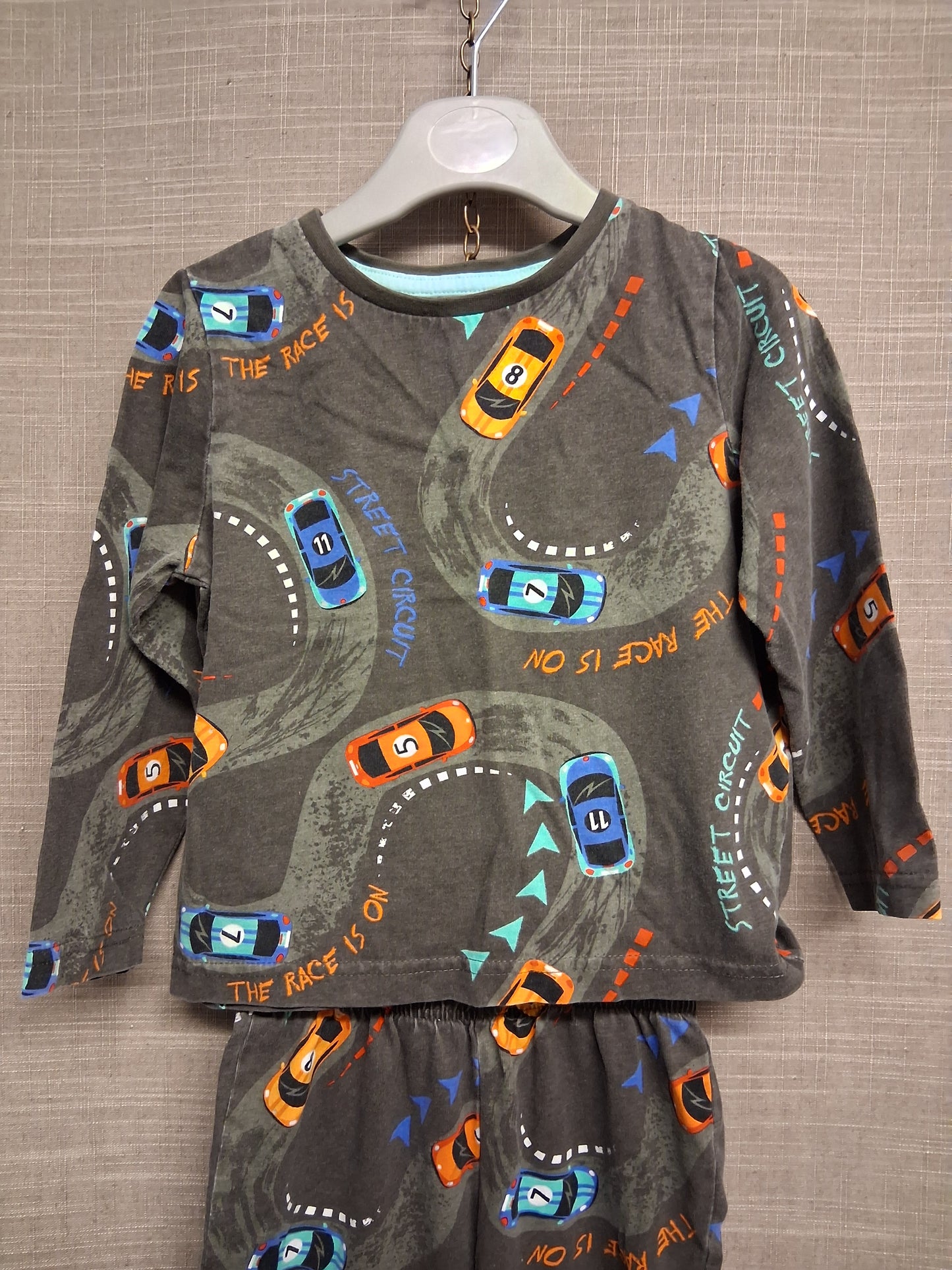 Nutmeg Boys Racing Car Theme PJs Pyjamas Set Grey Age 2-3 Years