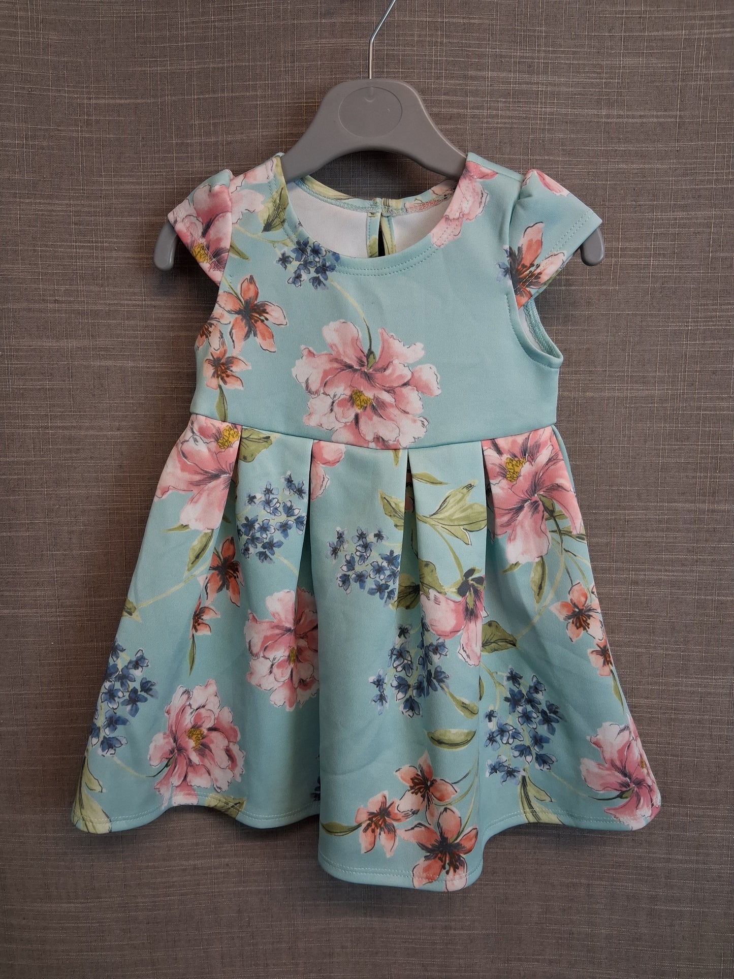 George Girls Blue Floral Scuba Dress Short Sleeve Age 12-18 Months