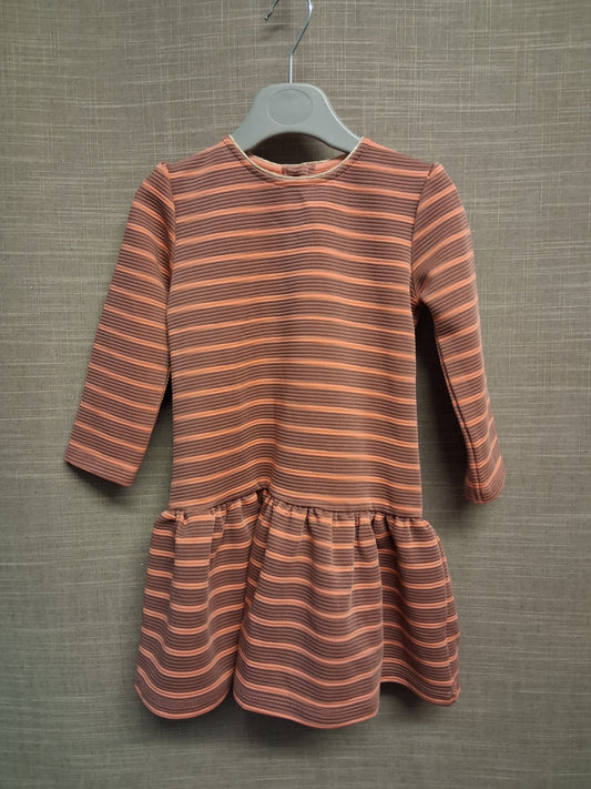 Mamas & Papas Dusky Pink Gold Stripe Long Sleeve Drop Waist Dress Age 18-24 Months