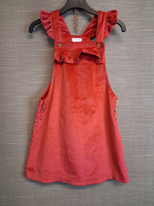 Tahari Girls Velour Red Pinafore Dress Age 6-7 Years