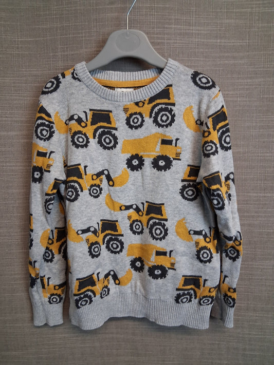 F&F Boys Knitted Jumper Construction Theme Grey Age 4-5 Years