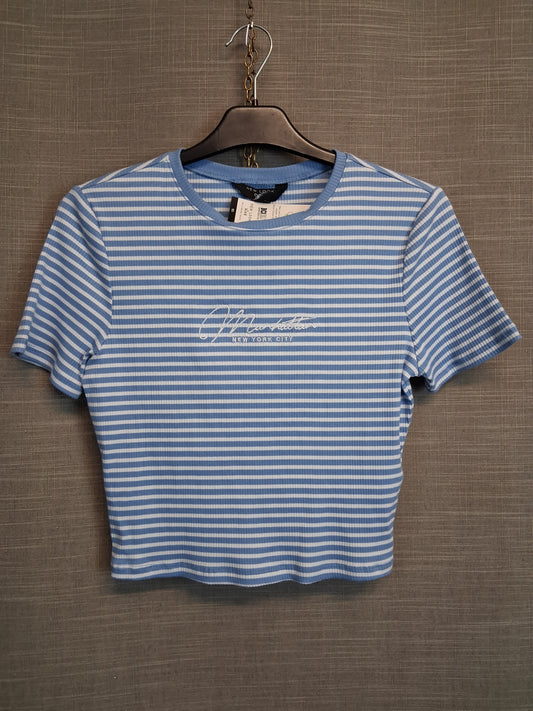 New Look Blue White Stripe Crop T-Shirt Age 14-15 Years New