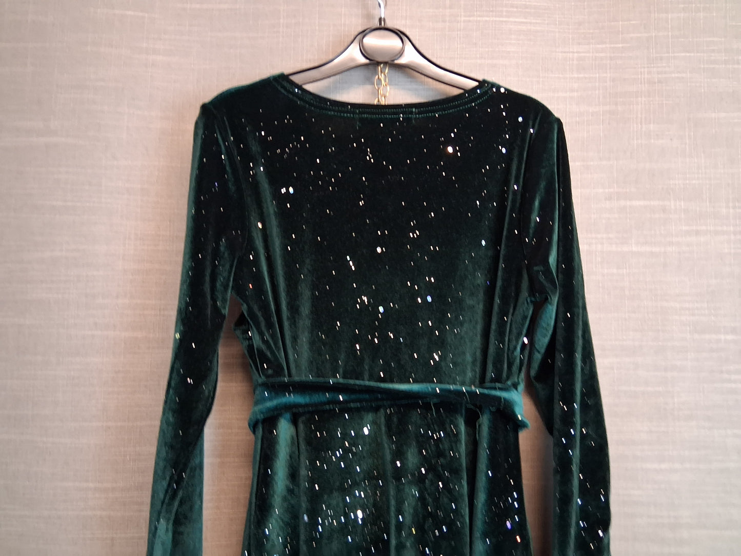 Shein Girls Green Sparkly Velour Dress with Belt Age 9-10 Years