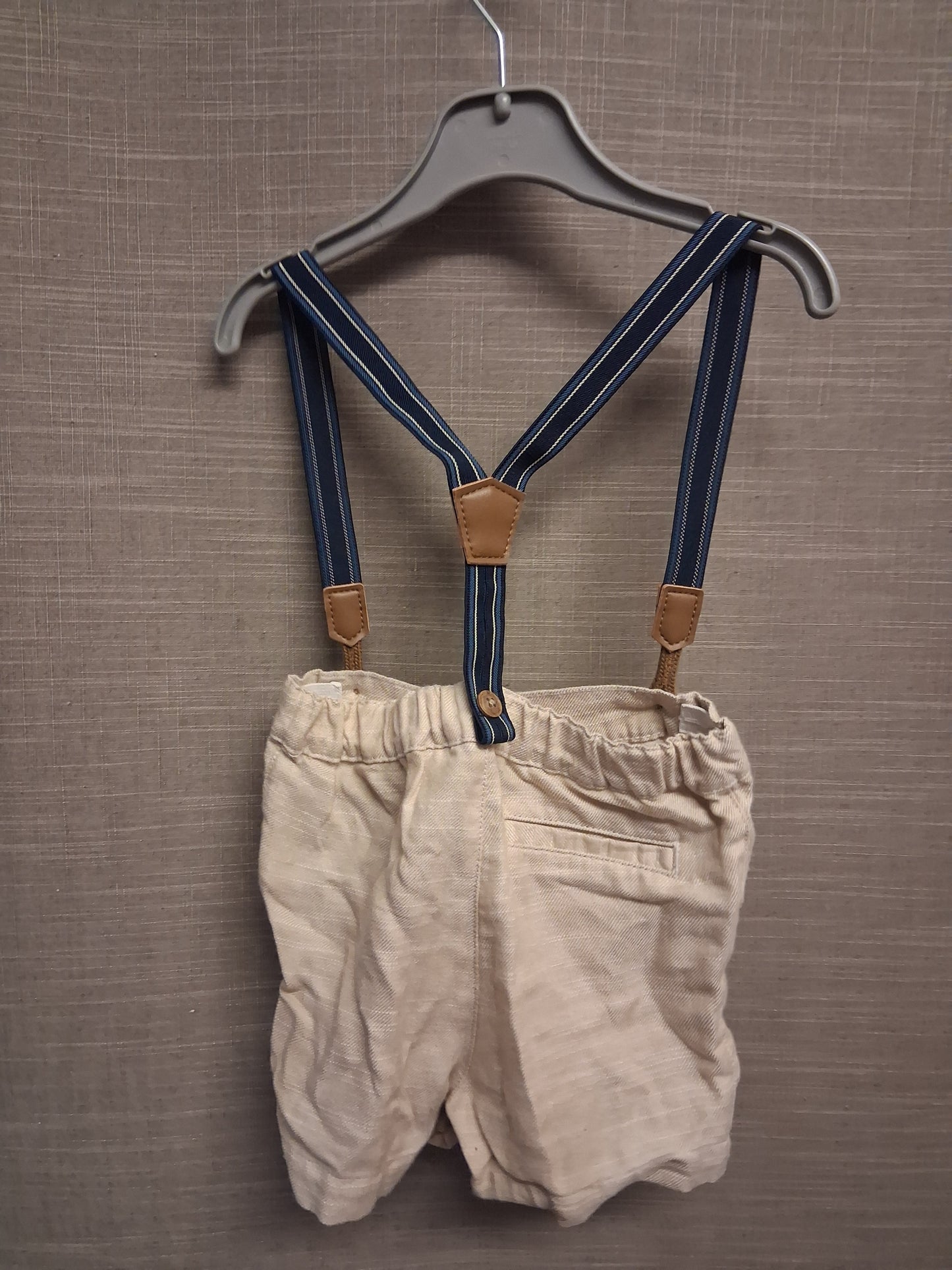 Primark Boys Beige Linen Shorts with Braces Age 18-24 Months