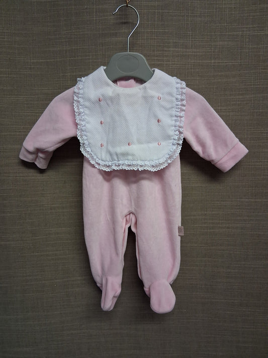 Fruit de ma Passion Girls Pink Tradition Velour Sleepsuit All in One with Bib Collar Age 1 Month