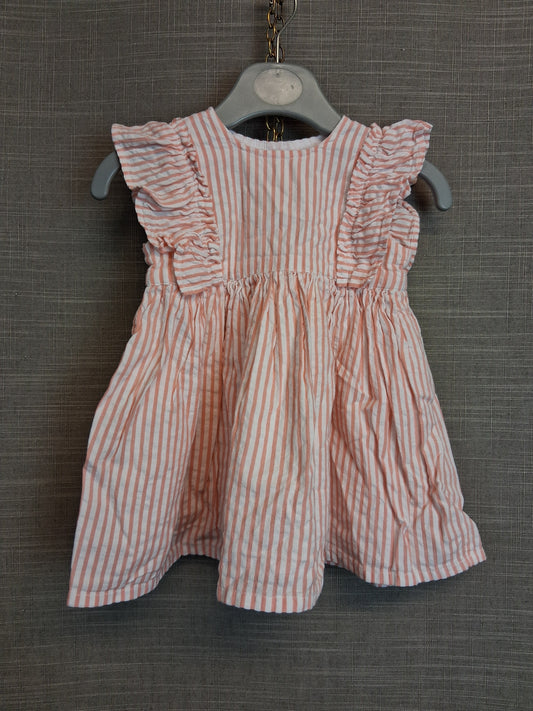 George Girls Pink White Stripe Dress Age 3-6 Months