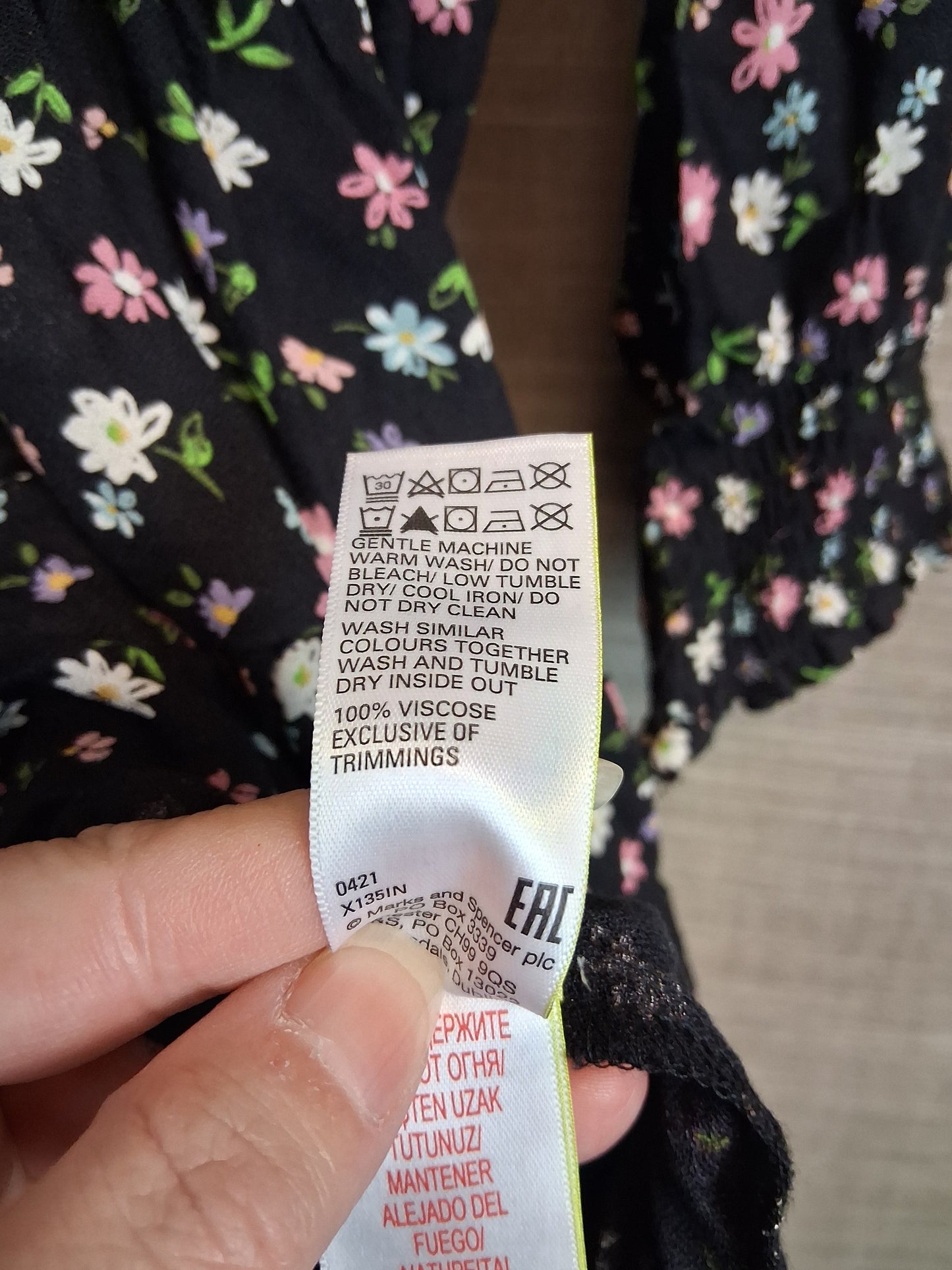 Marks and Spencer Girls Black Floral Long Sleeve Dress Age 10-11 Years