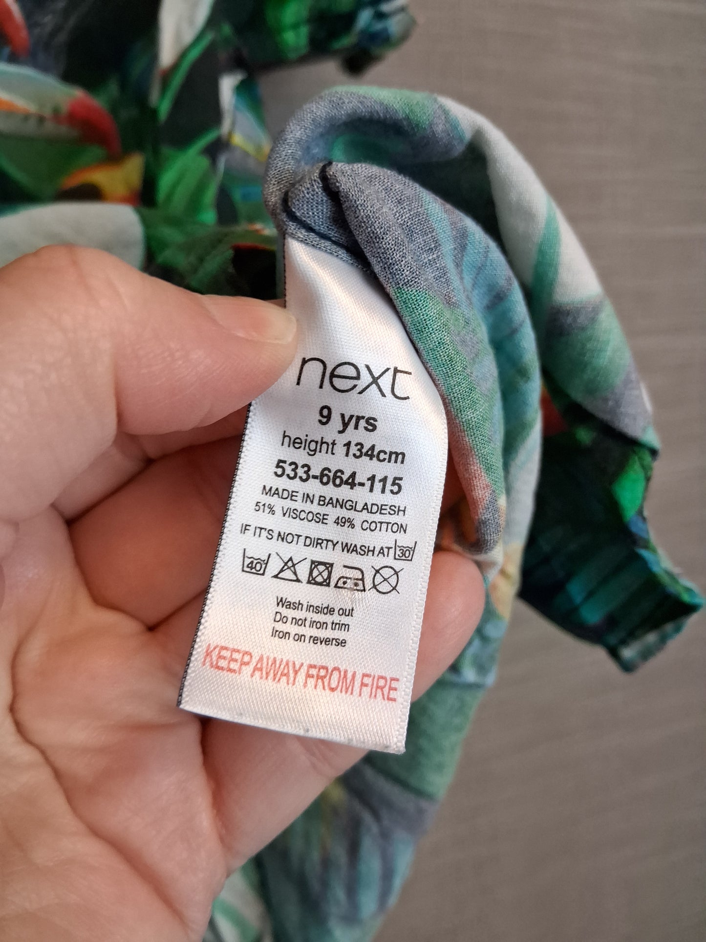 Next Boys Summer Shirt Age 9 Years Toucan Print Green