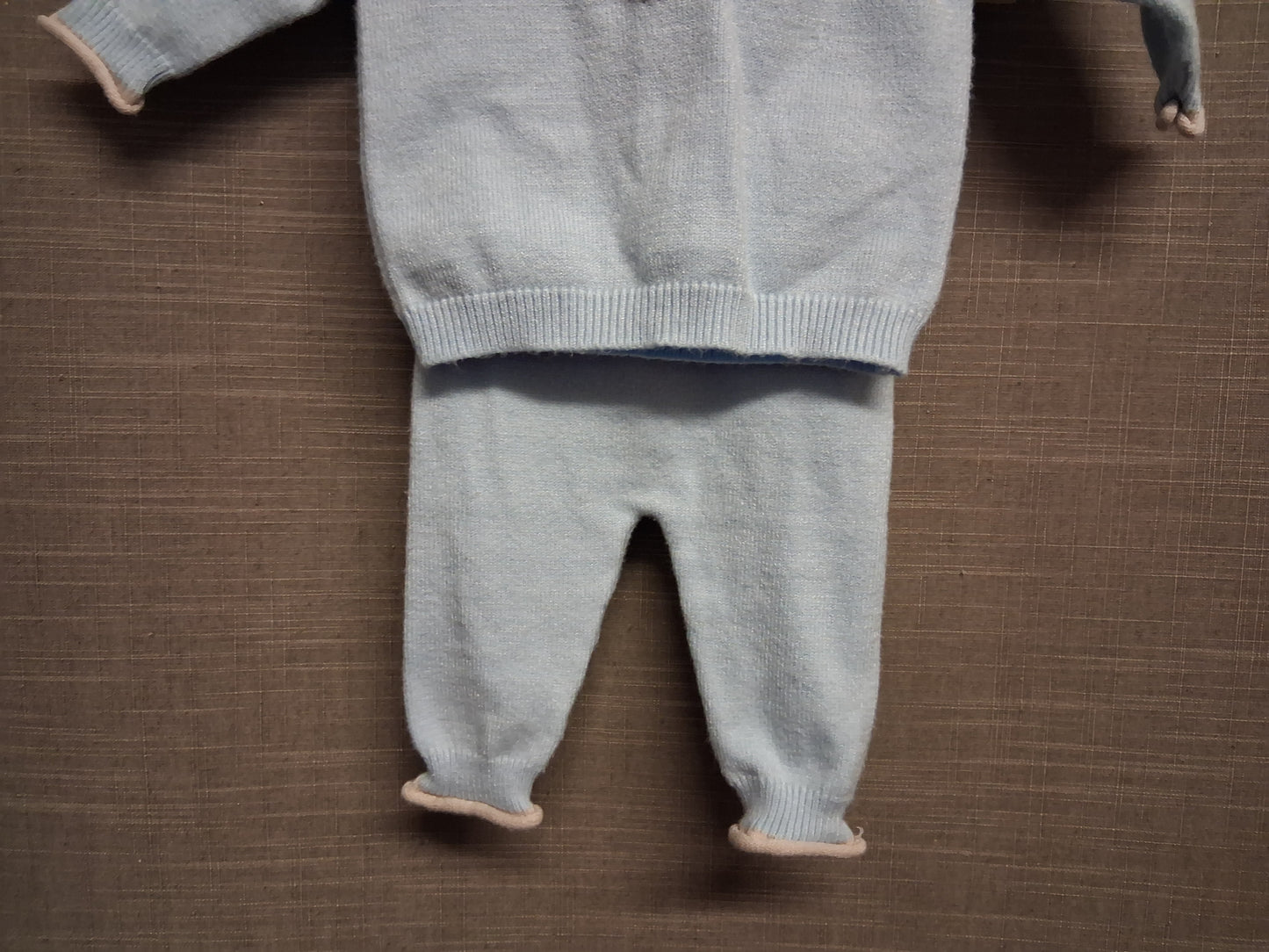 Marks and Spencer Blue Knitted 2 Piece Outfit Jumper and Trousers Age 1 Months