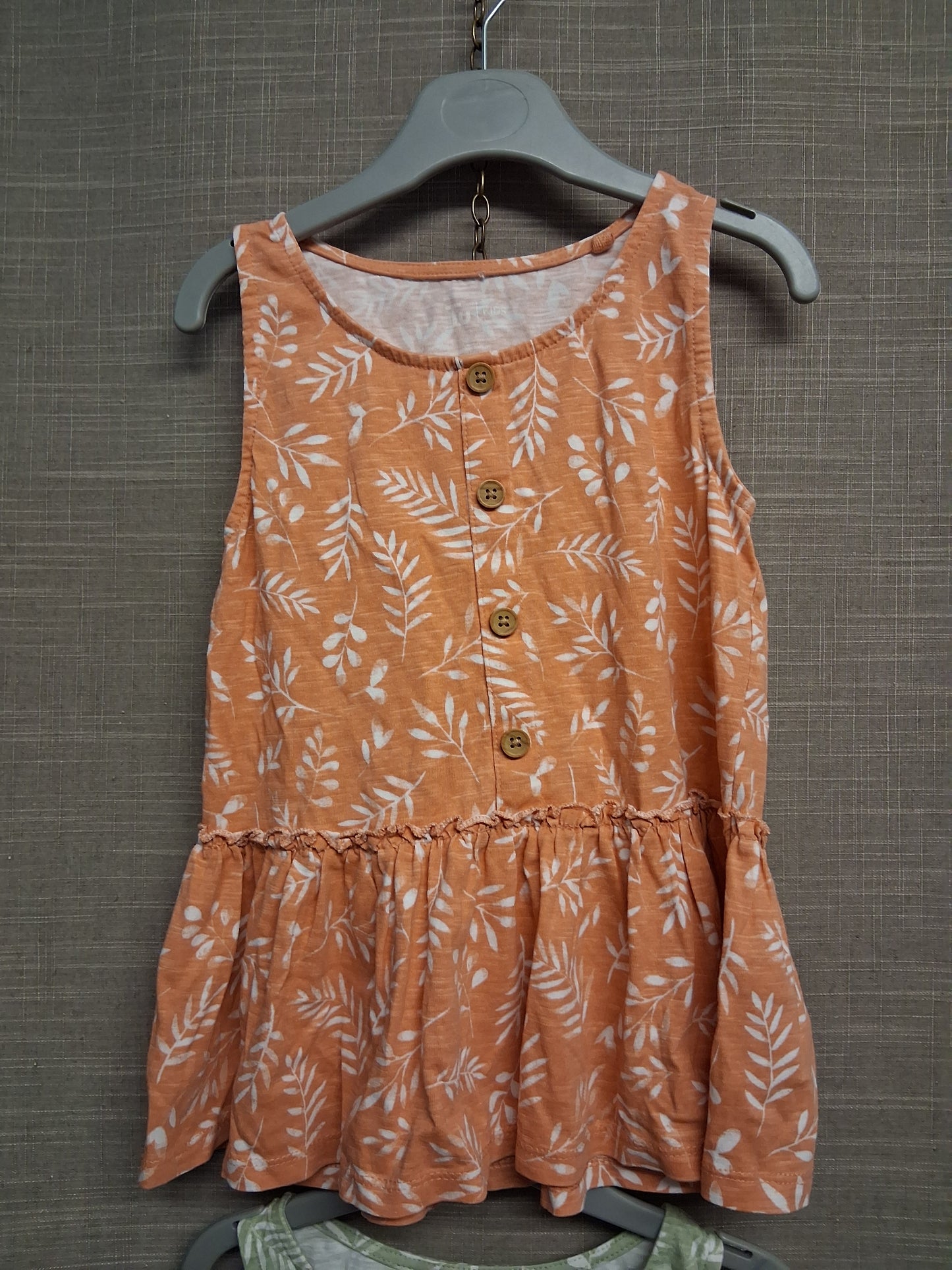 TU Girls 2 Pack Peplum Vest Tops Green/Orange Floral Jersey Age 7 years