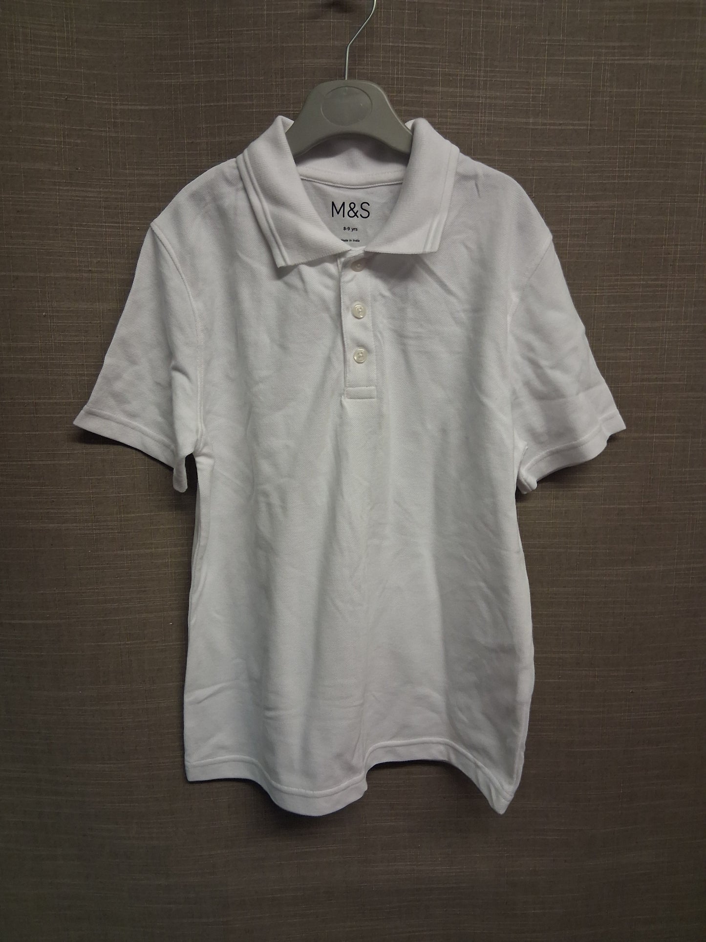 Marks & Spencer White Polo T-Shirt School Uniform Age 8-9 Years 100% Cotton