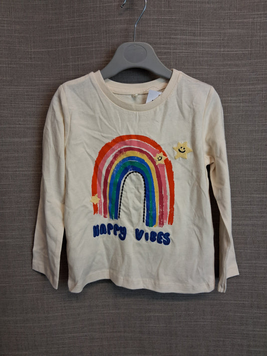 George Girls Long Sleeve T-Shirt Cream Rainbow T-Shirt Age 2-3 Years New