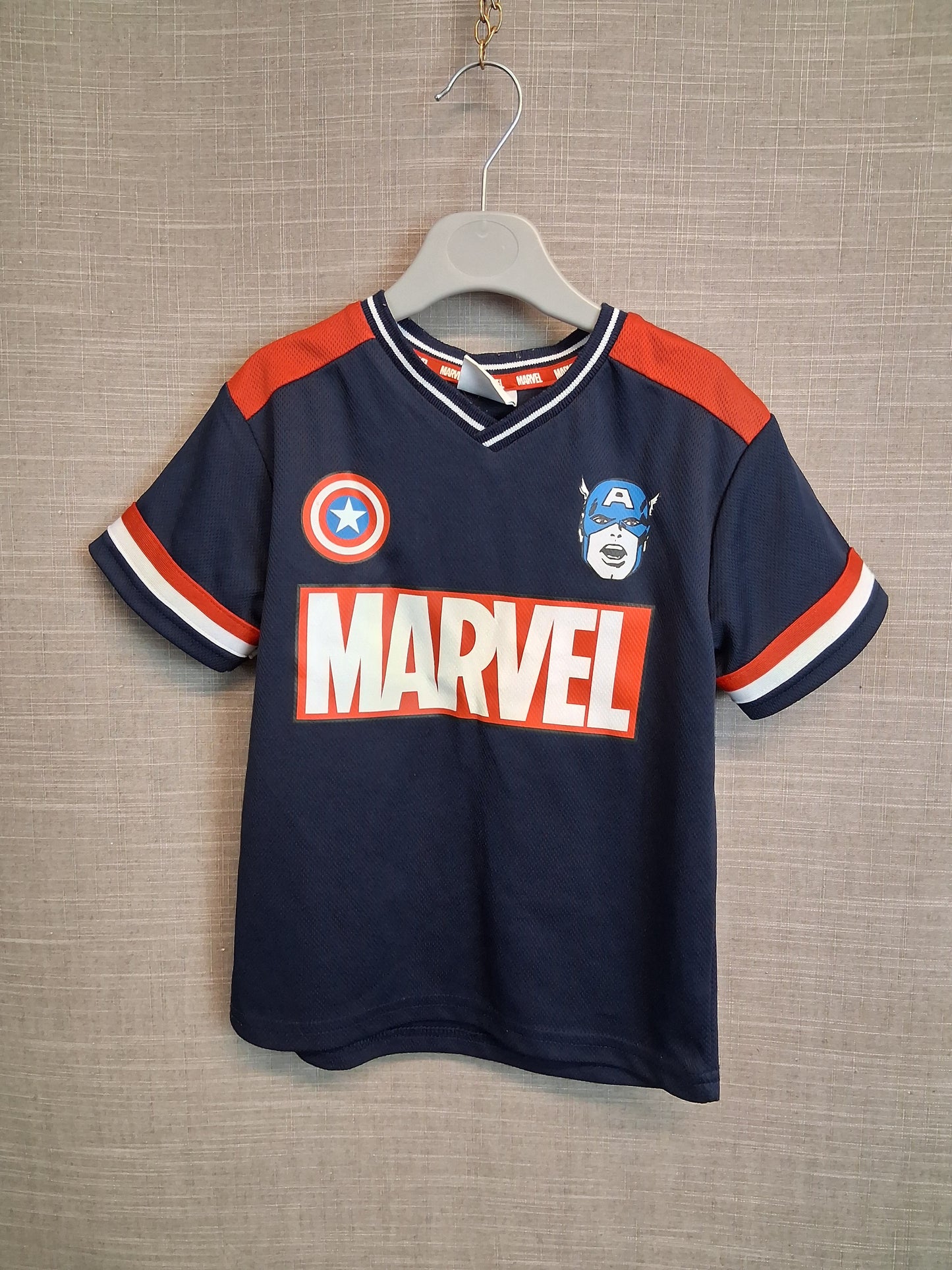 Marvel Captain America Jersey T-Shirt Short Sleeve Age 4-5 Years Navy