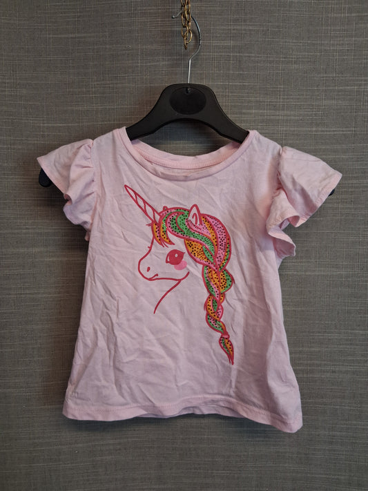 H&M Girls Pink Unicorn Diamante T-Shirt Sleeveless Age 3-4 Years