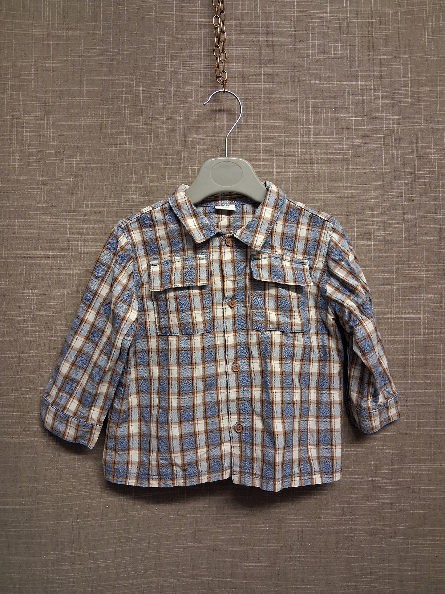 Next Boys Long Sleeve Check Blue Shirt Age 12-18 Months