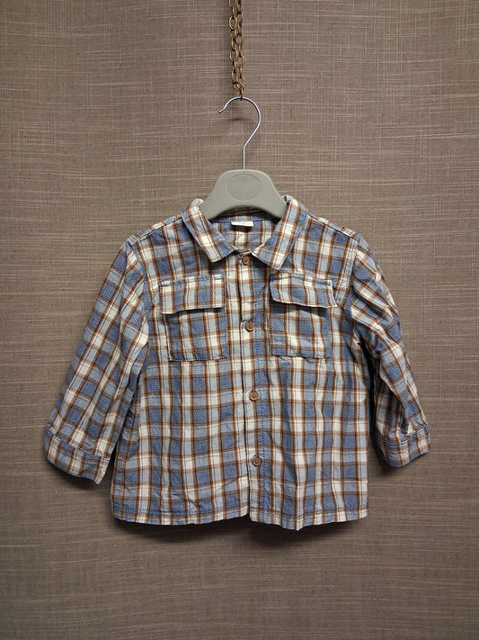Next Boys Long Sleeve Check Blue Shirt Age 12-18 Months