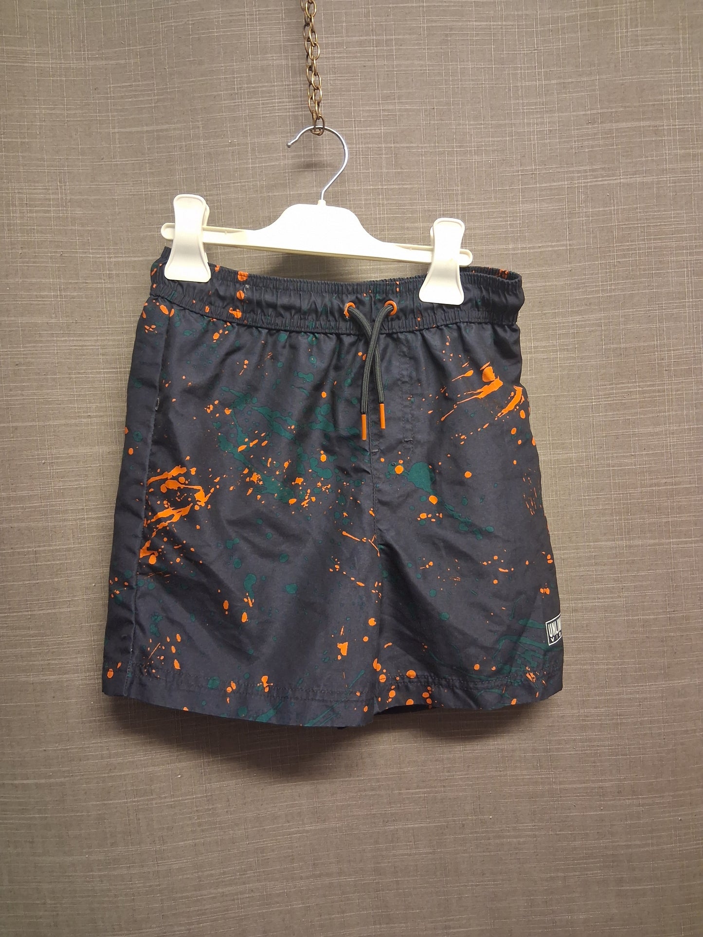 George Boys Black Orange Paint Slatter Swim Shorts Age 8-9 Years