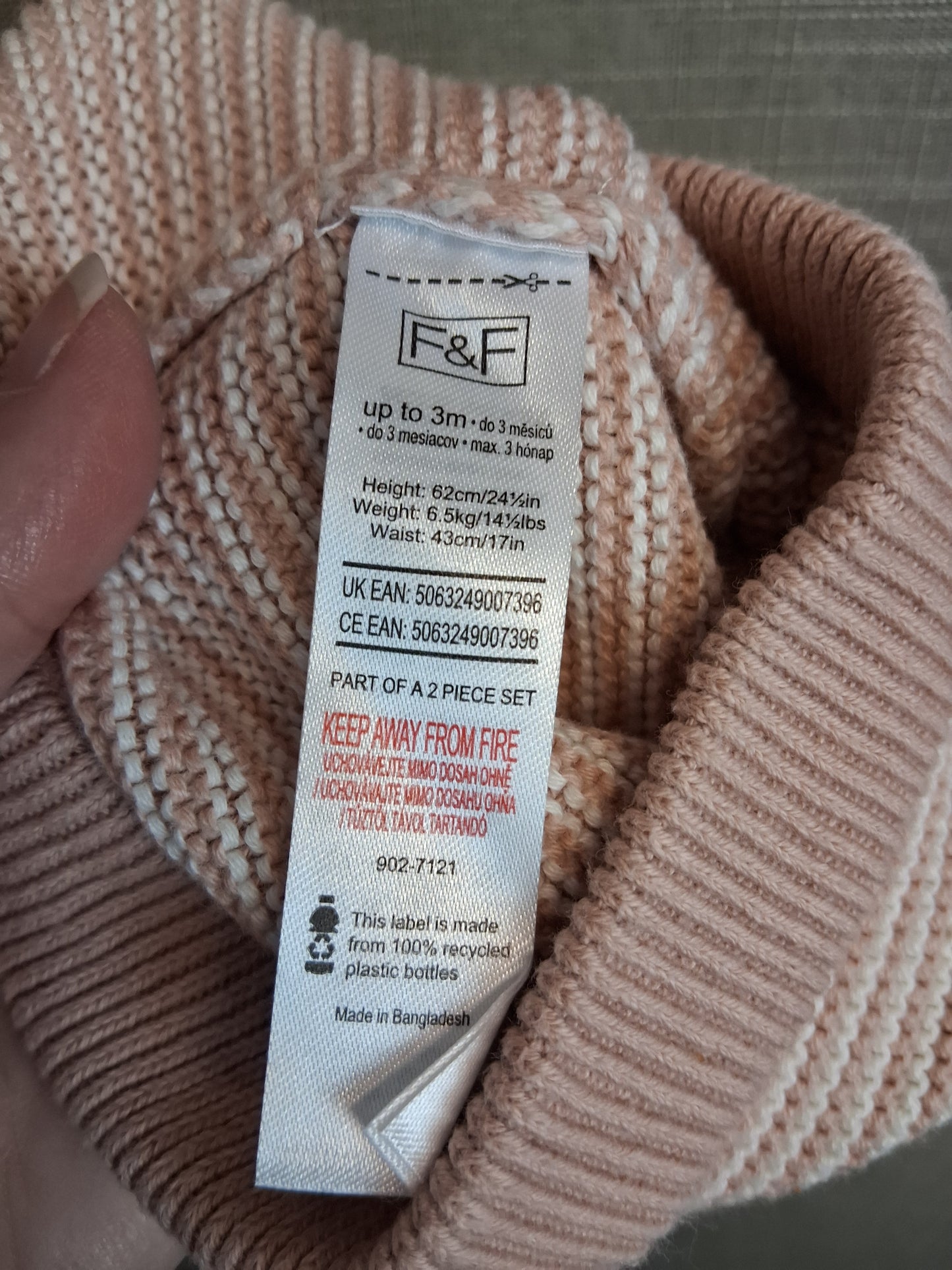 F&F Girl 2 Piece Outfit Knitted Jumper and Leggings Dusky Pink Age 0-3 Months
