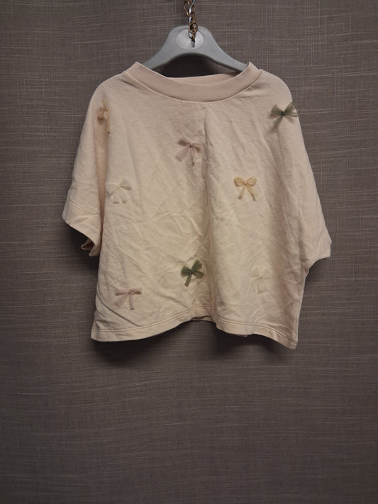 Next Girls Beige 3D Bow Short Sleeve T-Shirt Age 8 Years