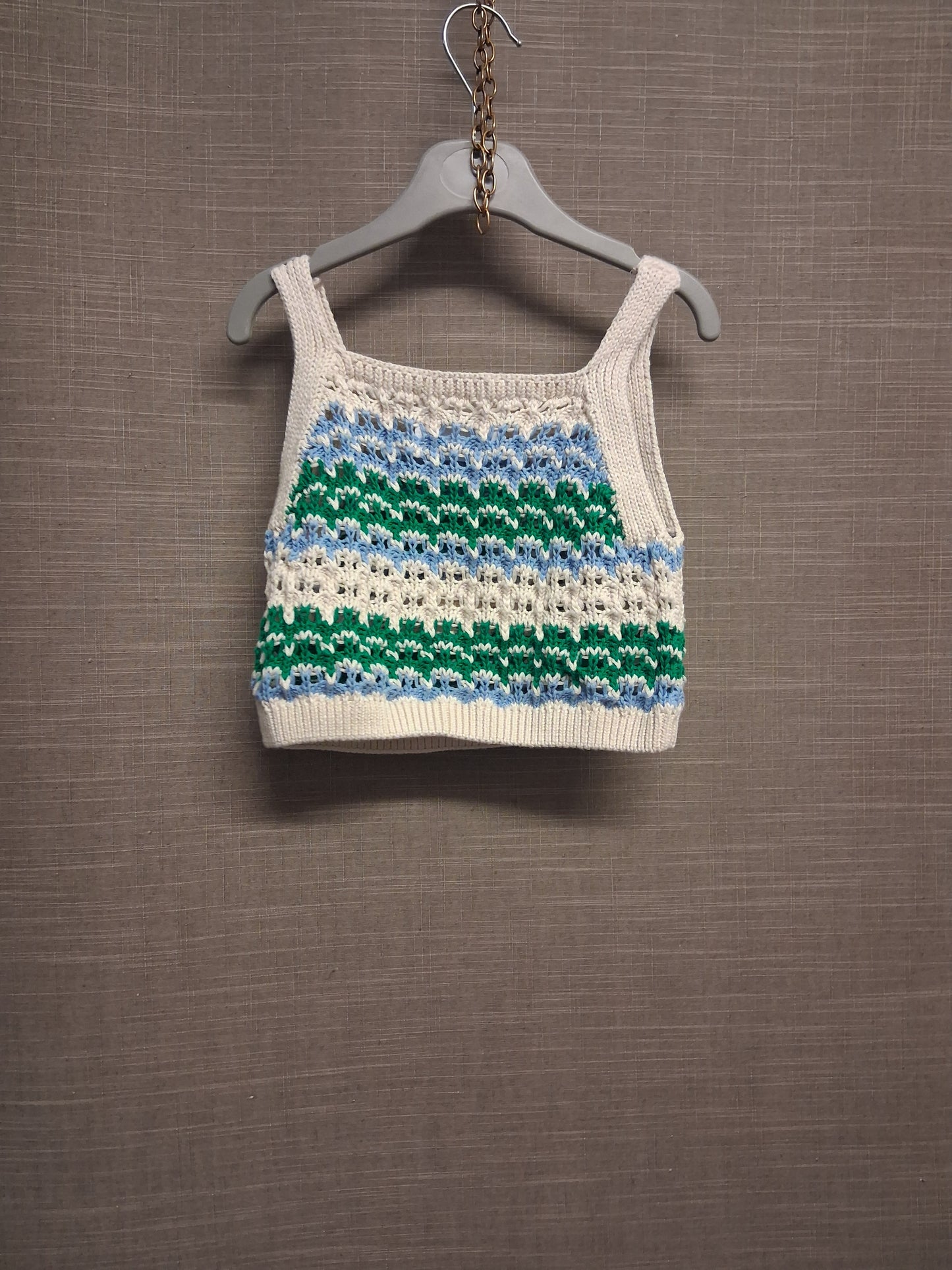 Zara Girls Crochet Crop Top Cream Green Age 8 Years