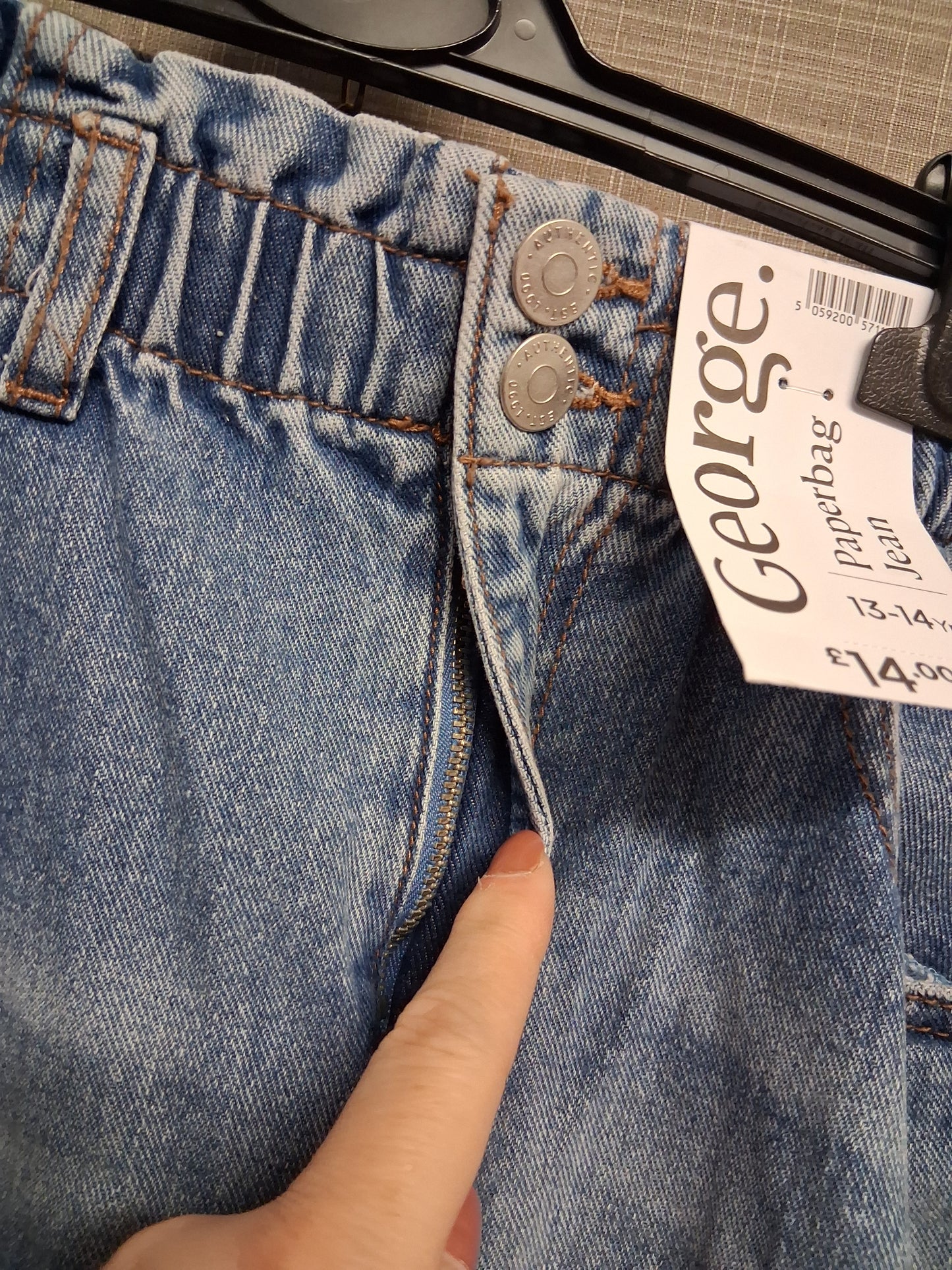 George Girls Paperbag Denim  Jeans Blue Lightwash Age 13-14 Years New
