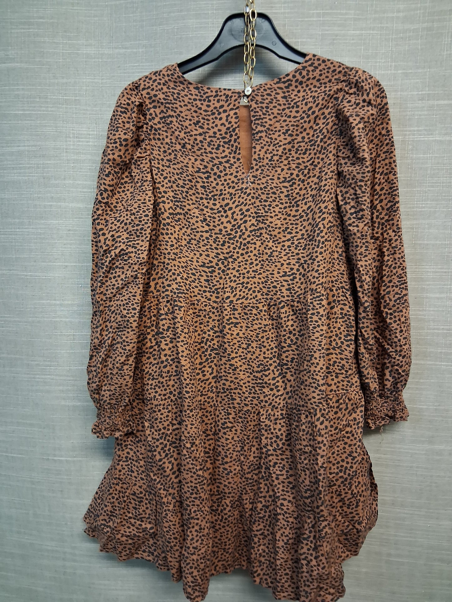 Mango Leopard Brown Long Sleeve Tiered Dress Age 8 Years