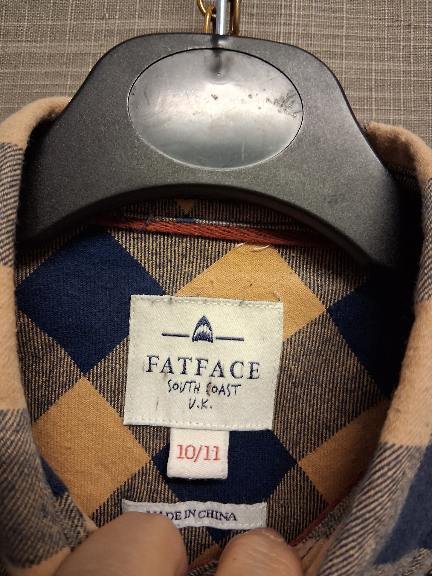 FatFace Boys Checked Shirt Long Sleeve Blue Beige Age 10/11 Years