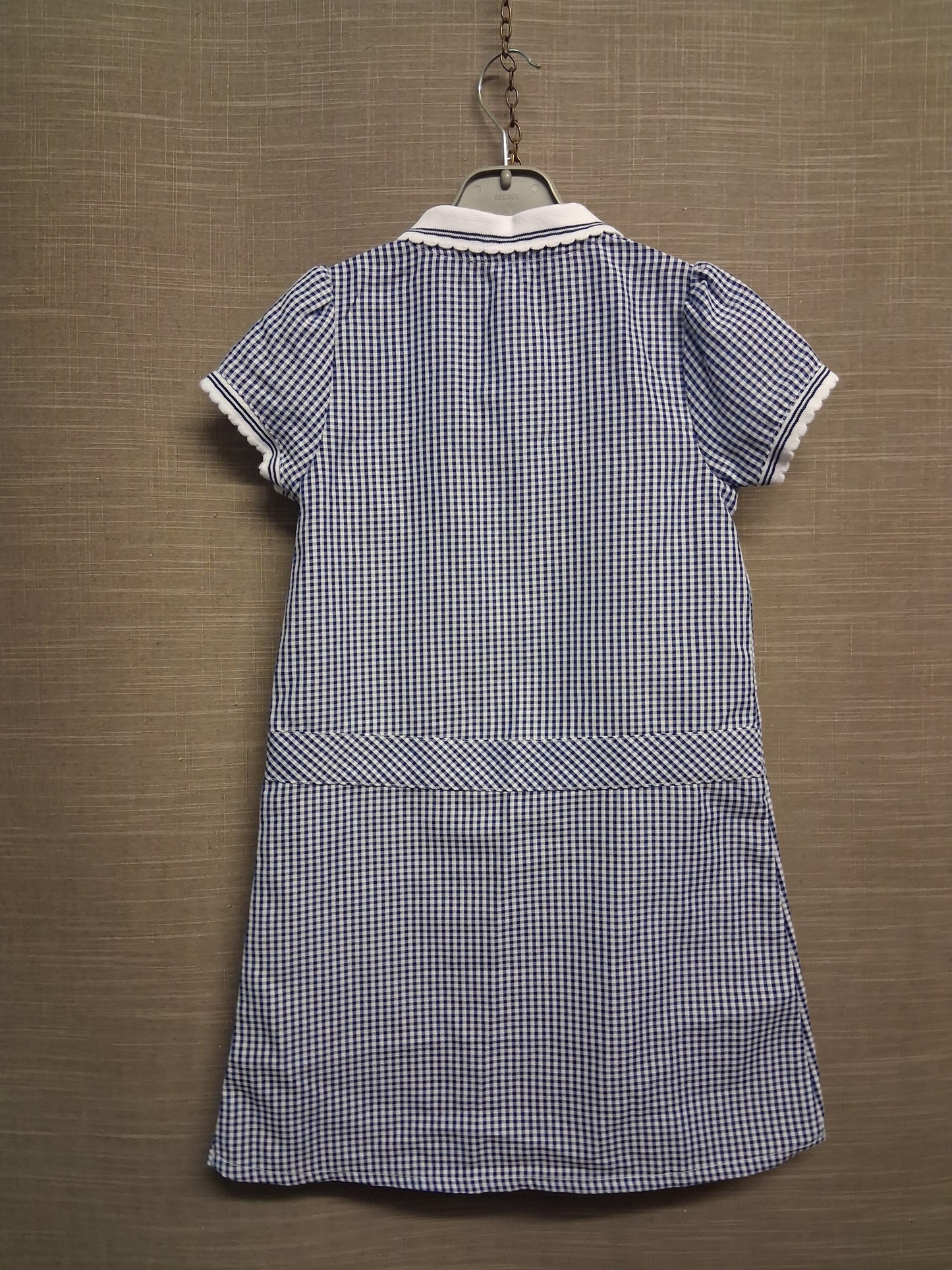 F&F Girls Blue Gingham School Dress Zipper Age 5-6 Years NWOTS