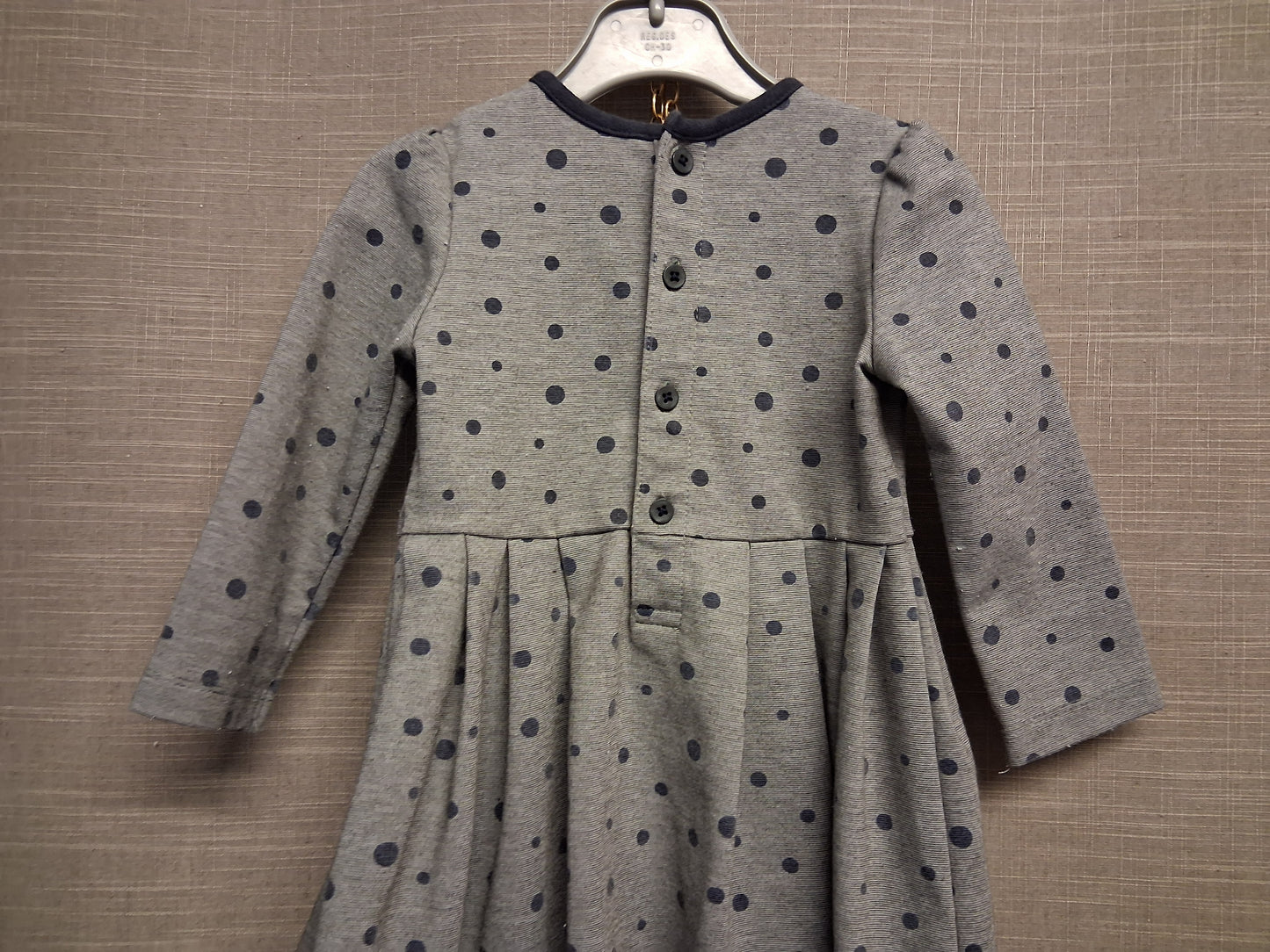 Mamas and Papas Grey Spotty A Line Dress Long Sleeve Age 18-24 Months