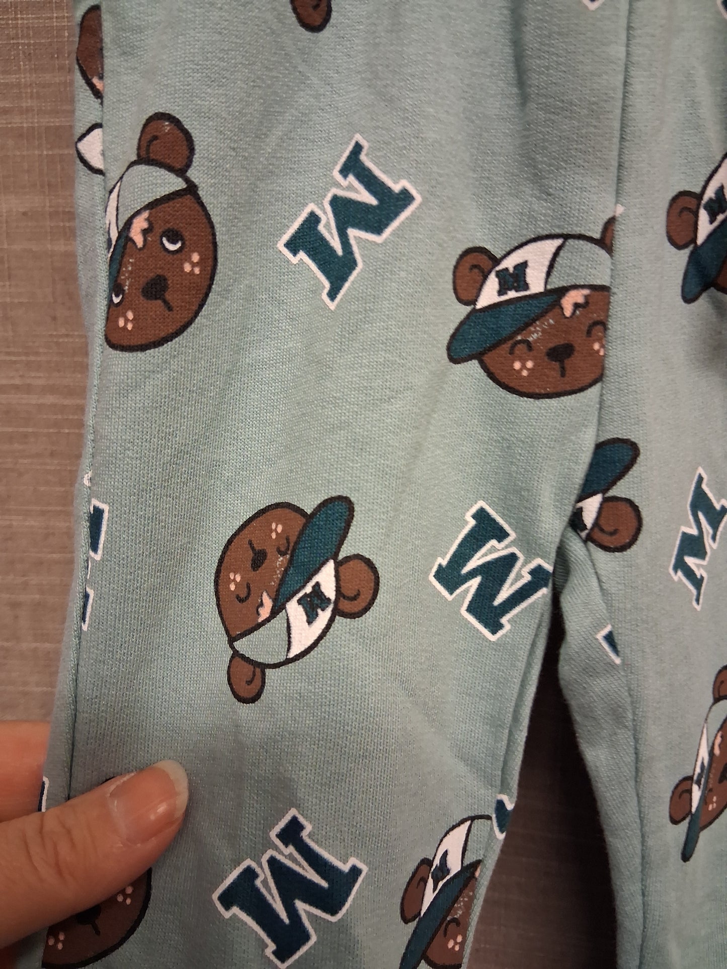So Cute Boys Green Teddy Bear Print Joggers Age 6-9 Months