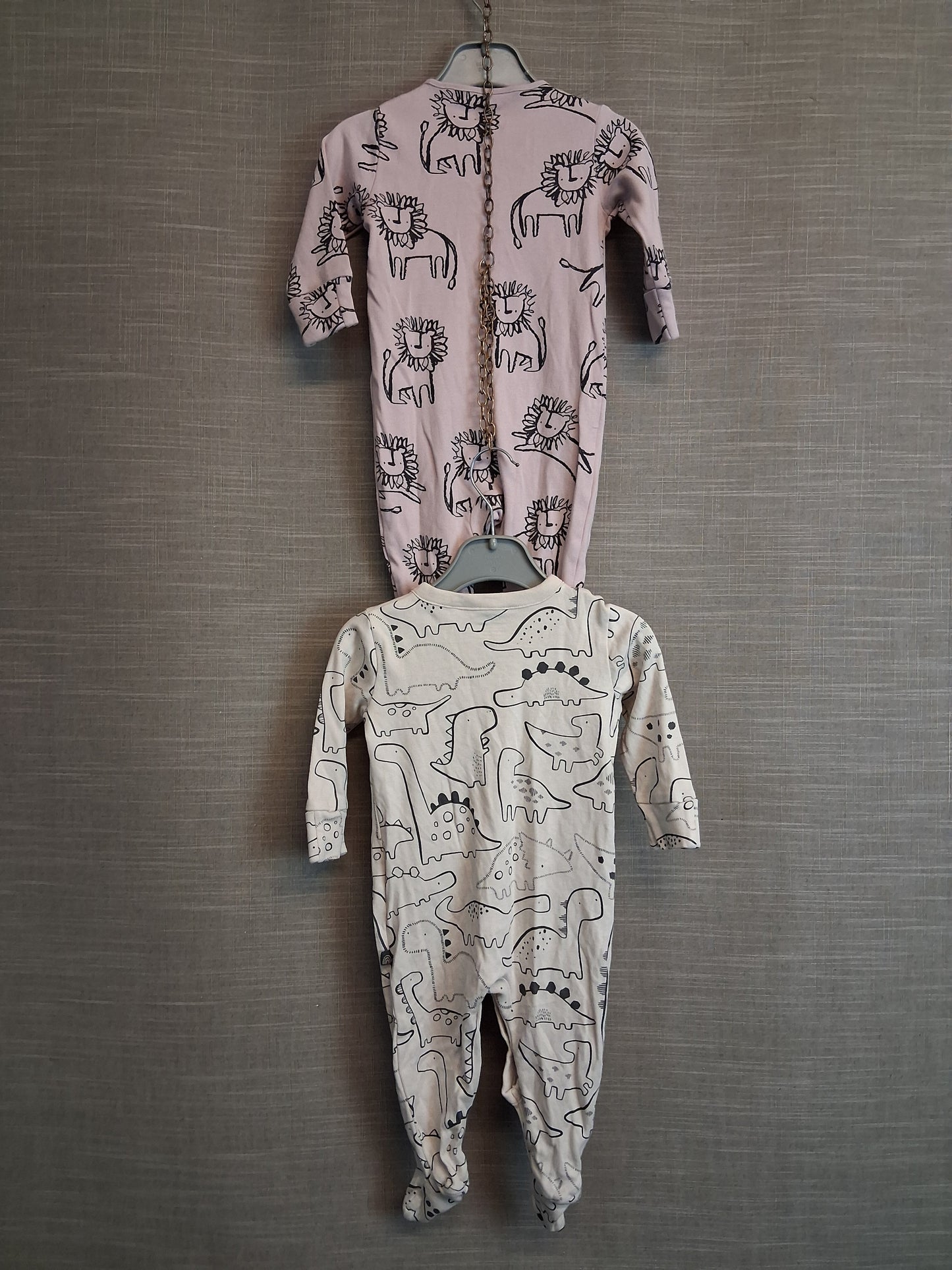 Next Boys Sleepsuits x2 Beige and Lilac Age 3-6 Months