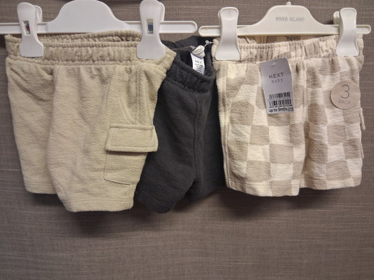 Next Boys Shorts Jersey Pack of 3 New Beige Grey Age 0-3 Months