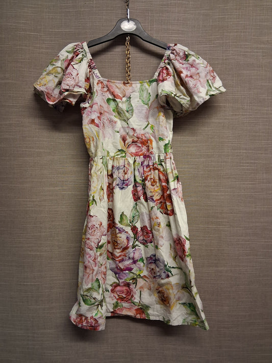 Next Girls Beige Floral Keyhole Back Dress Age 7 Years