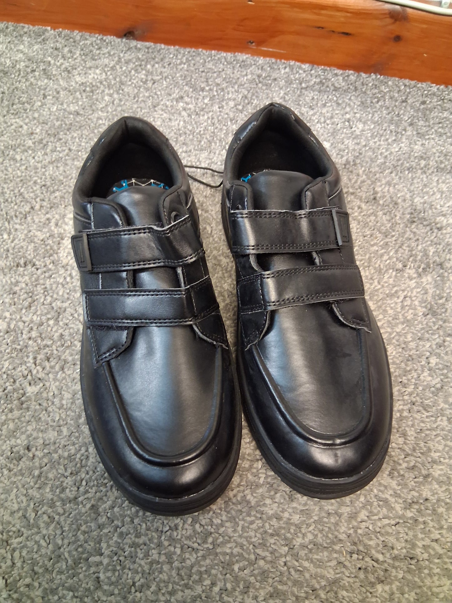 F&F Boys Black School Shoes Double Strap Size 5 Faux Leather New