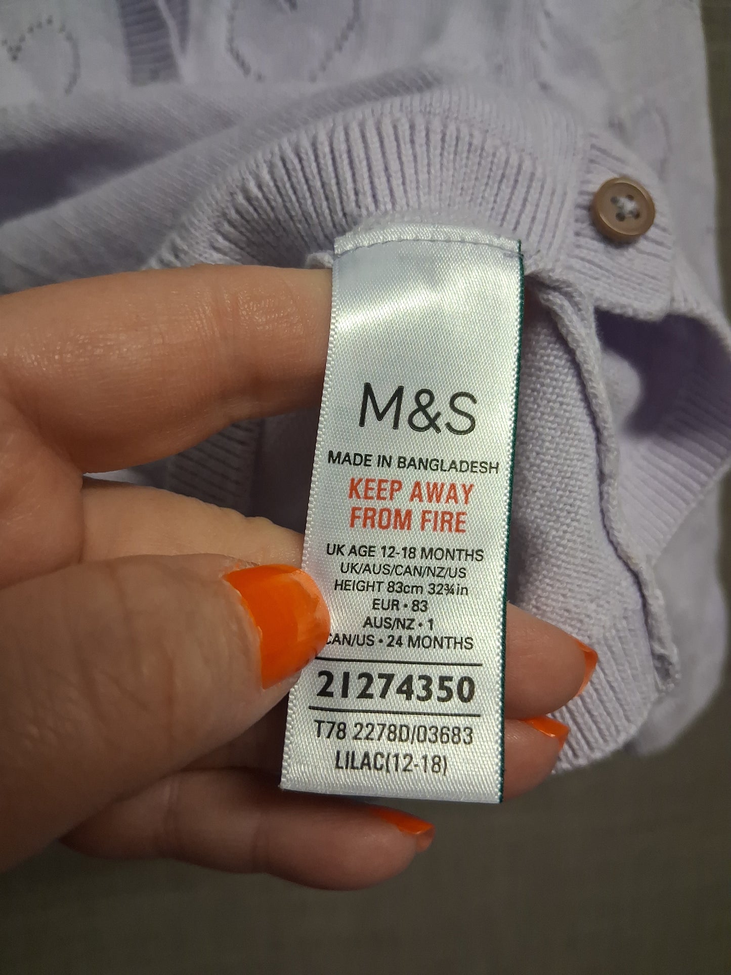 Marks and Spencer Girls Lilac Cardigan Age 12-18 Months