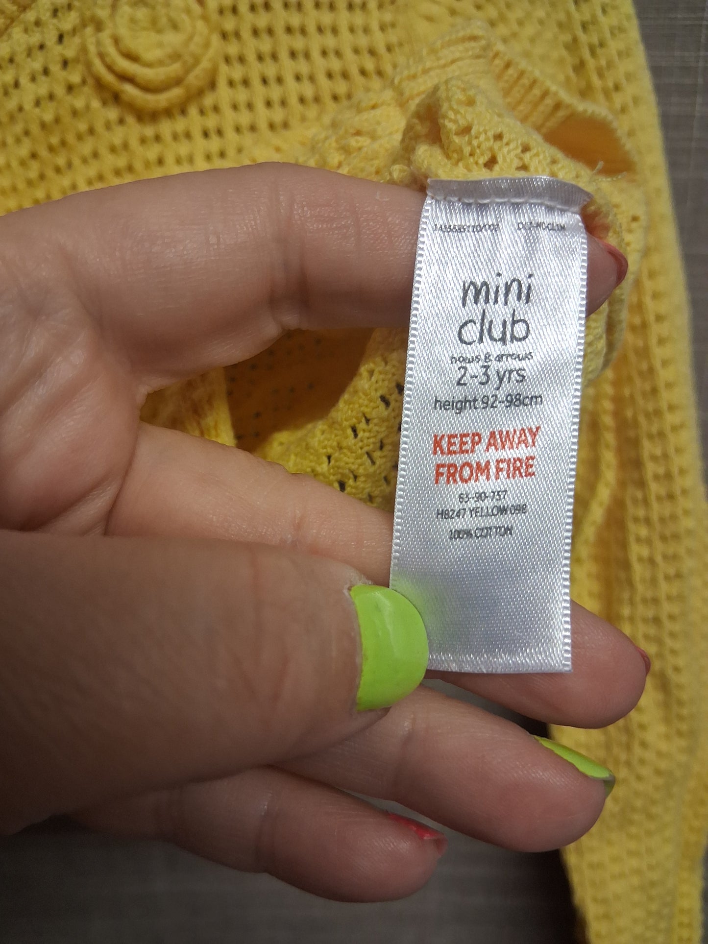 Mini Club Yellow Cropped Cardigan Age 2-3 Years