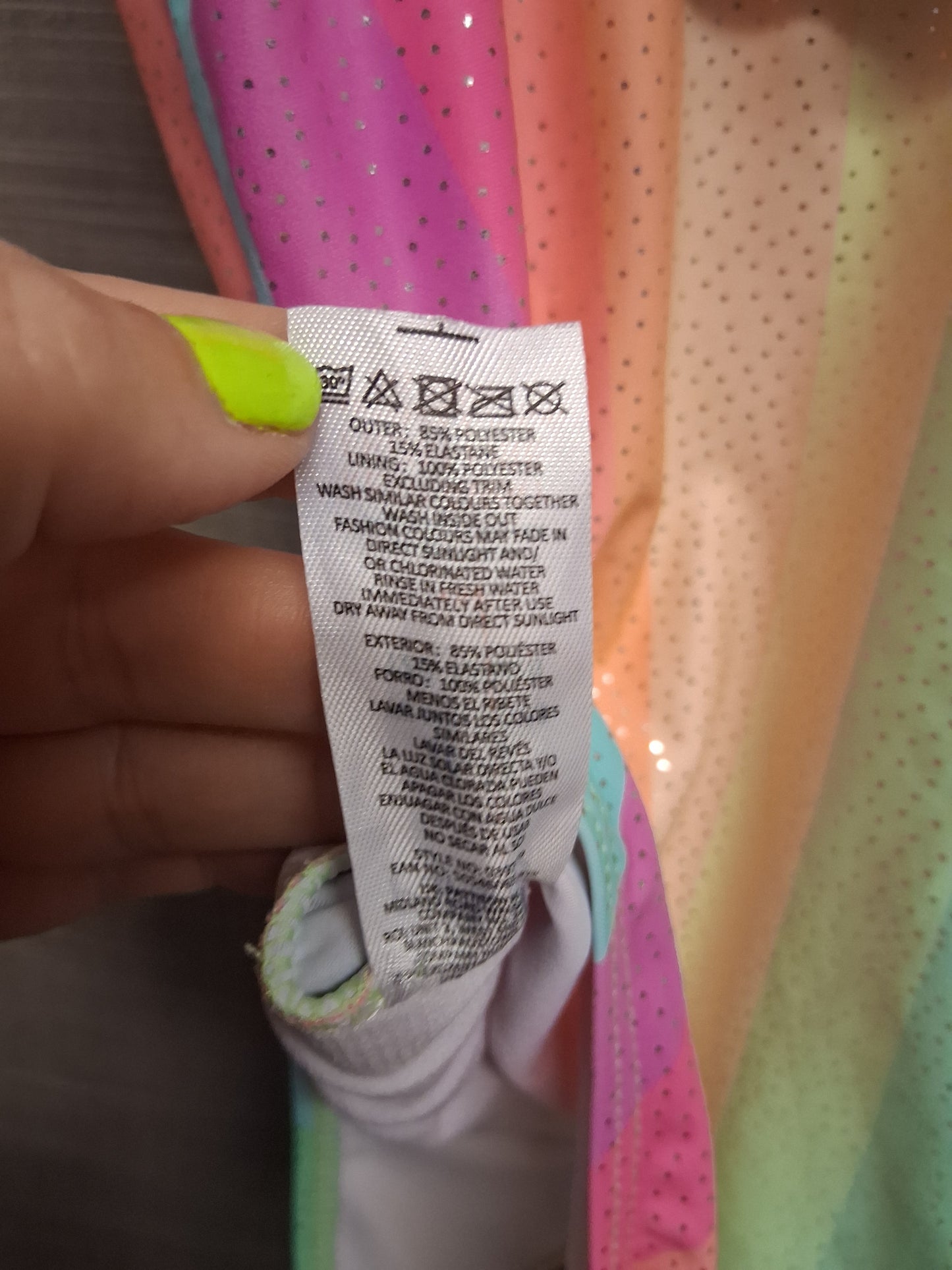 Pep & Co Girls Rainbow Glittery Swimsuit One Piece Age 8-9  Years