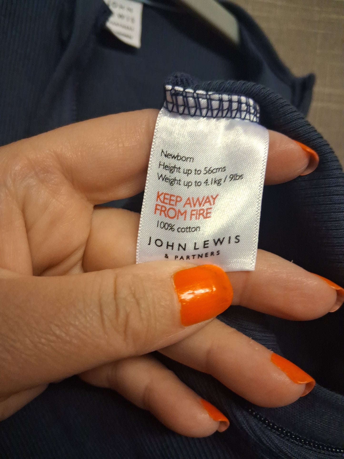 John Lewis Sleepsuit Navy Ribbed Age Newborn Essential Wear