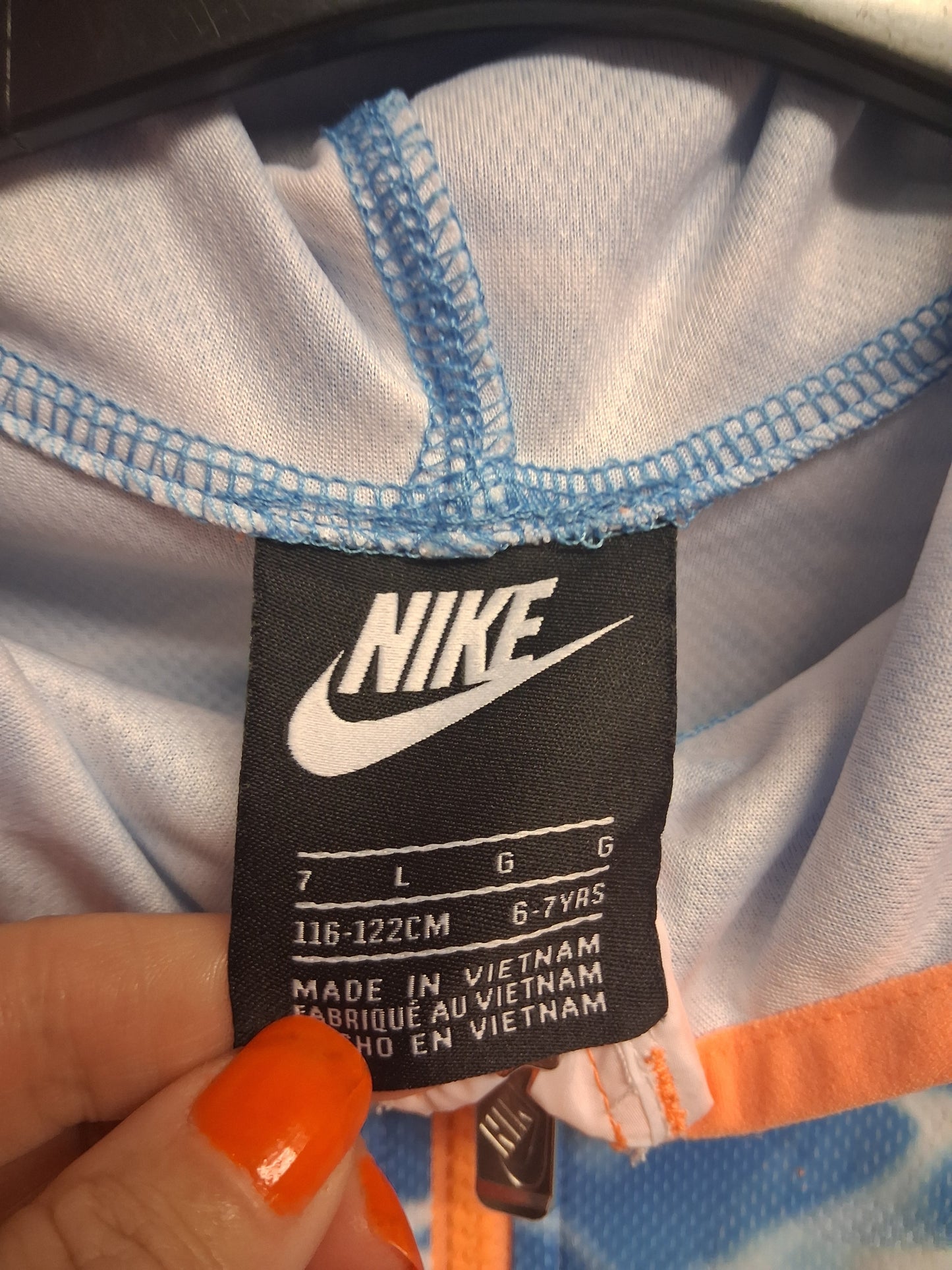 Nike Windbreaker Jacket Girls Lightweight Full Zip Hooded White Blue Age 6-7 Years
