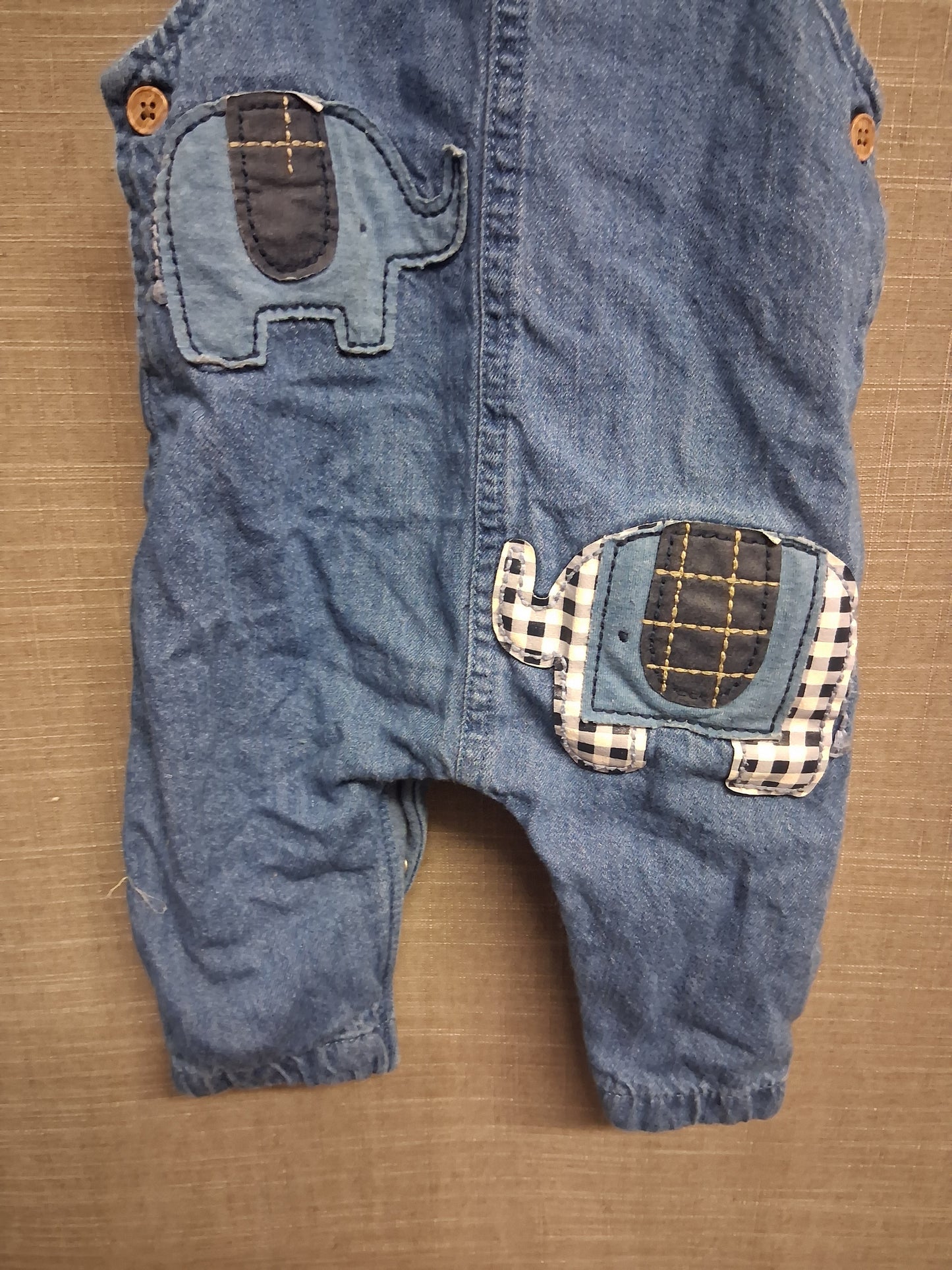 Next Boys Denim Dungarees Elephant Motifs Cotton Lining Age 3-6 Months