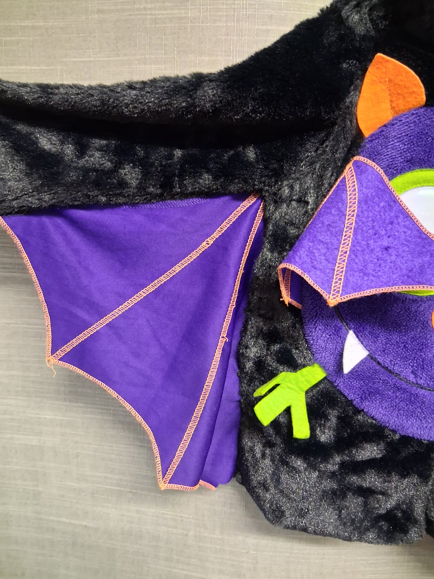 George Halloween Bat Costume Black Purple Plush Hooded Winged Sleeve Age 1-2 years