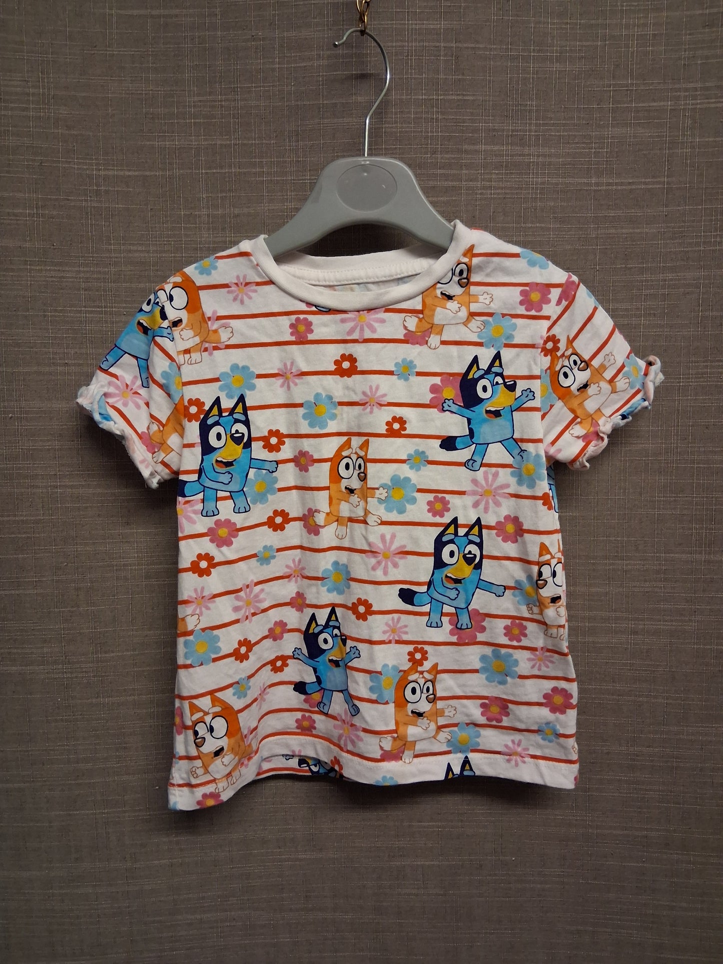 Nutmeg Girls Bluey Multicolour Striped Short Sleeve T-Shirt Age 18-24 Months