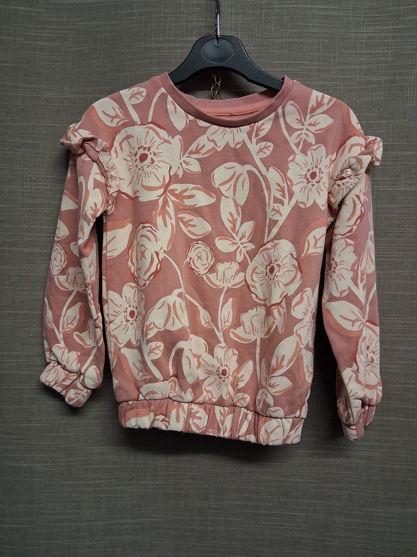 Nutmeg Pink Floral Sweater Frill Shoulders Age 6-7 Years